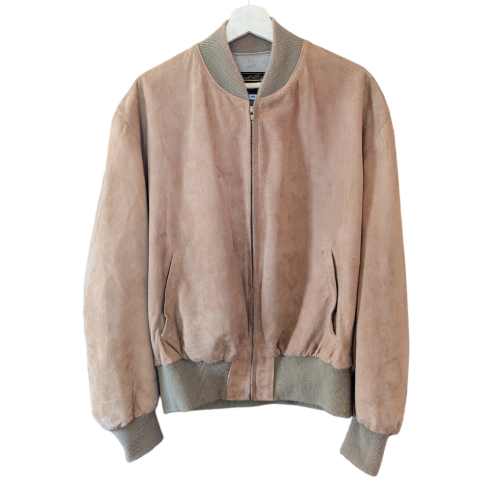 Vintage Eddie Bauer Suede Tan Bomber Fall Jacket Mens Size L 44
